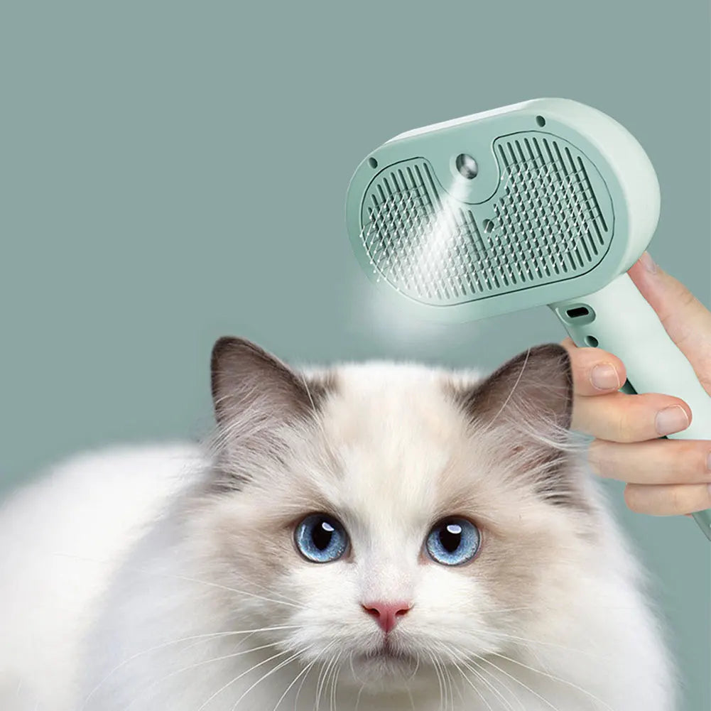 Brosse vapeur 3‑en‑1 pour animaux — décolmatage des poils, soin du pelage, chauffage rapide