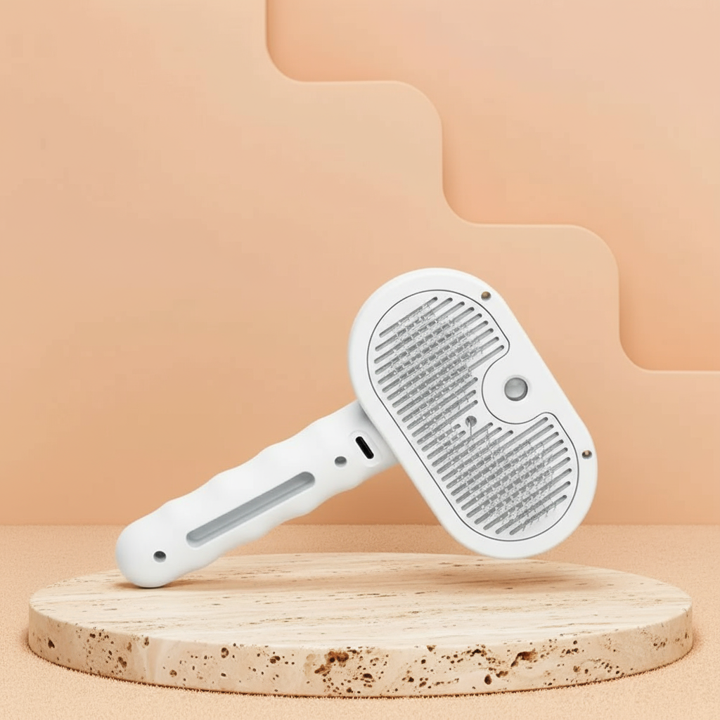 Brosse vapeur 3‑en‑1 pour animaux — décolmatage des poils, soin du pelage, chauffage rapide