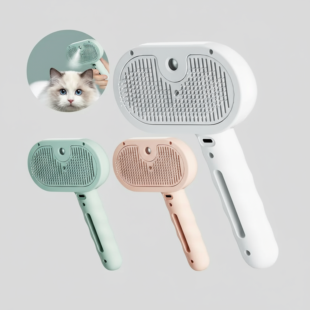 Brosse vapeur 3‑en‑1 pour animaux — décolmatage des poils, soin du pelage, chauffage rapide