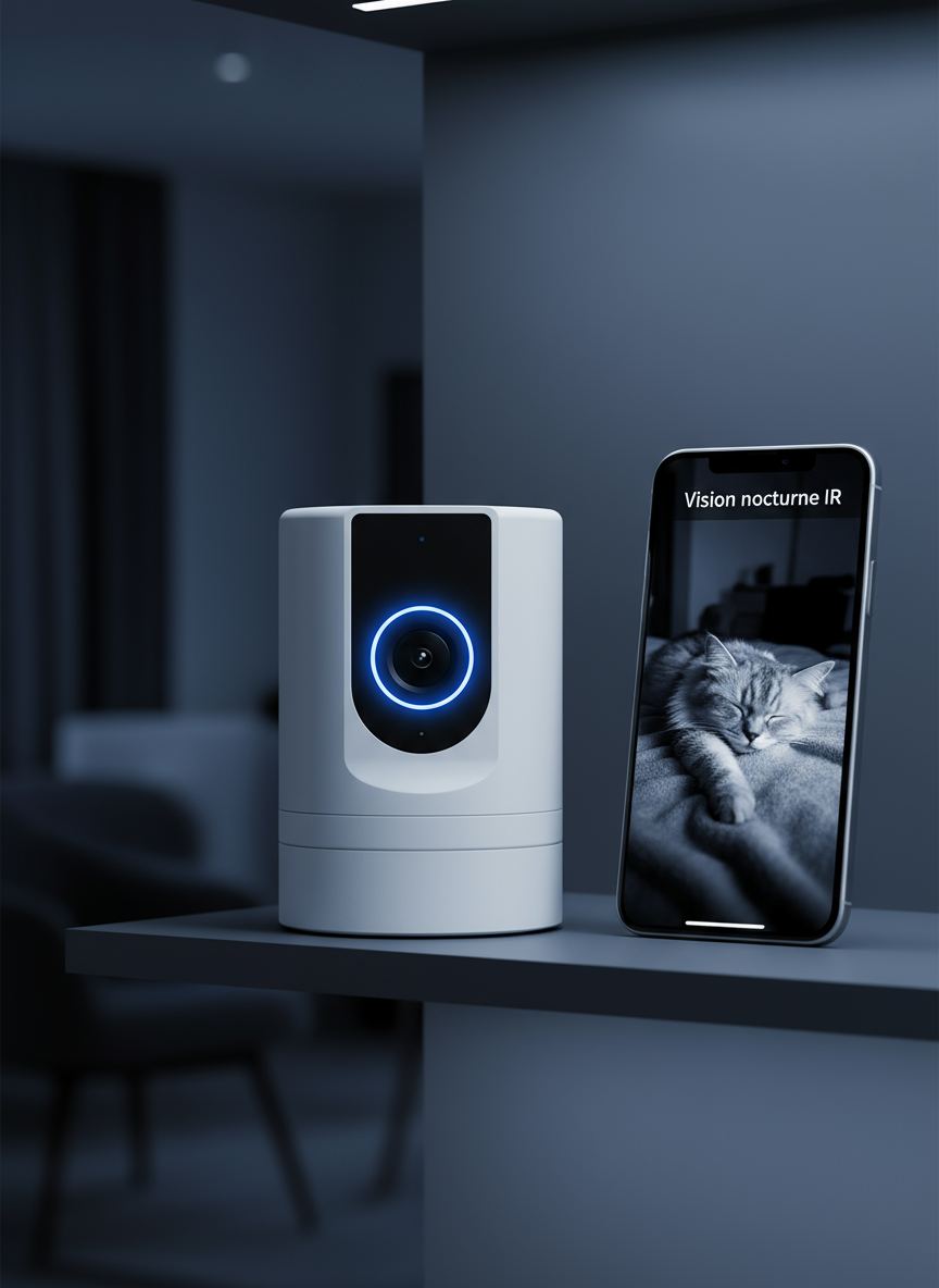Caméra Wi‑Fi pour animaux — 1080p, vision nocturne, audio bidirectionnel, détection de mouvement