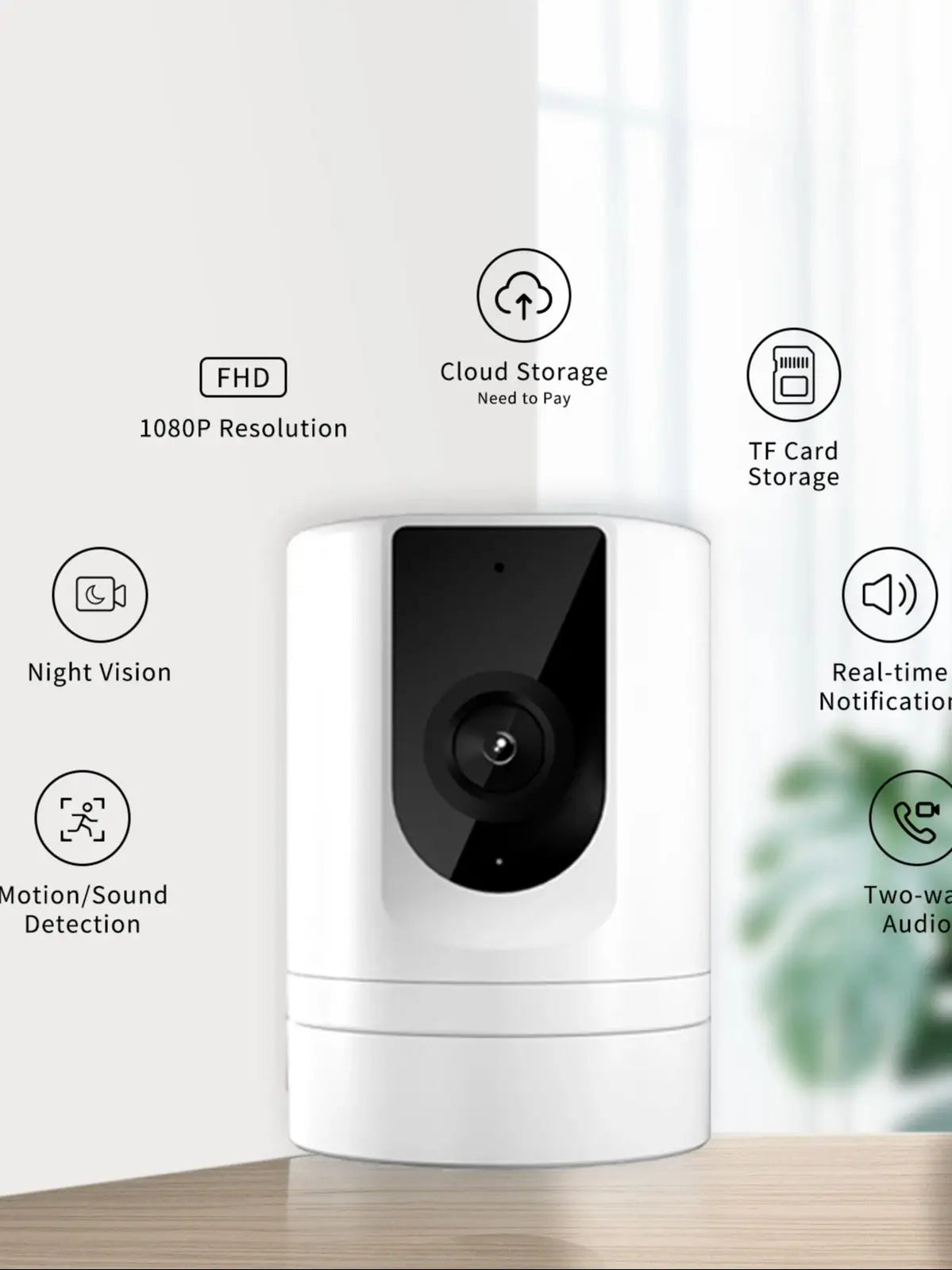 Caméra Wi‑Fi pour animaux — 1080p, vision nocturne, audio bidirectionnel, détection de mouvement﻿