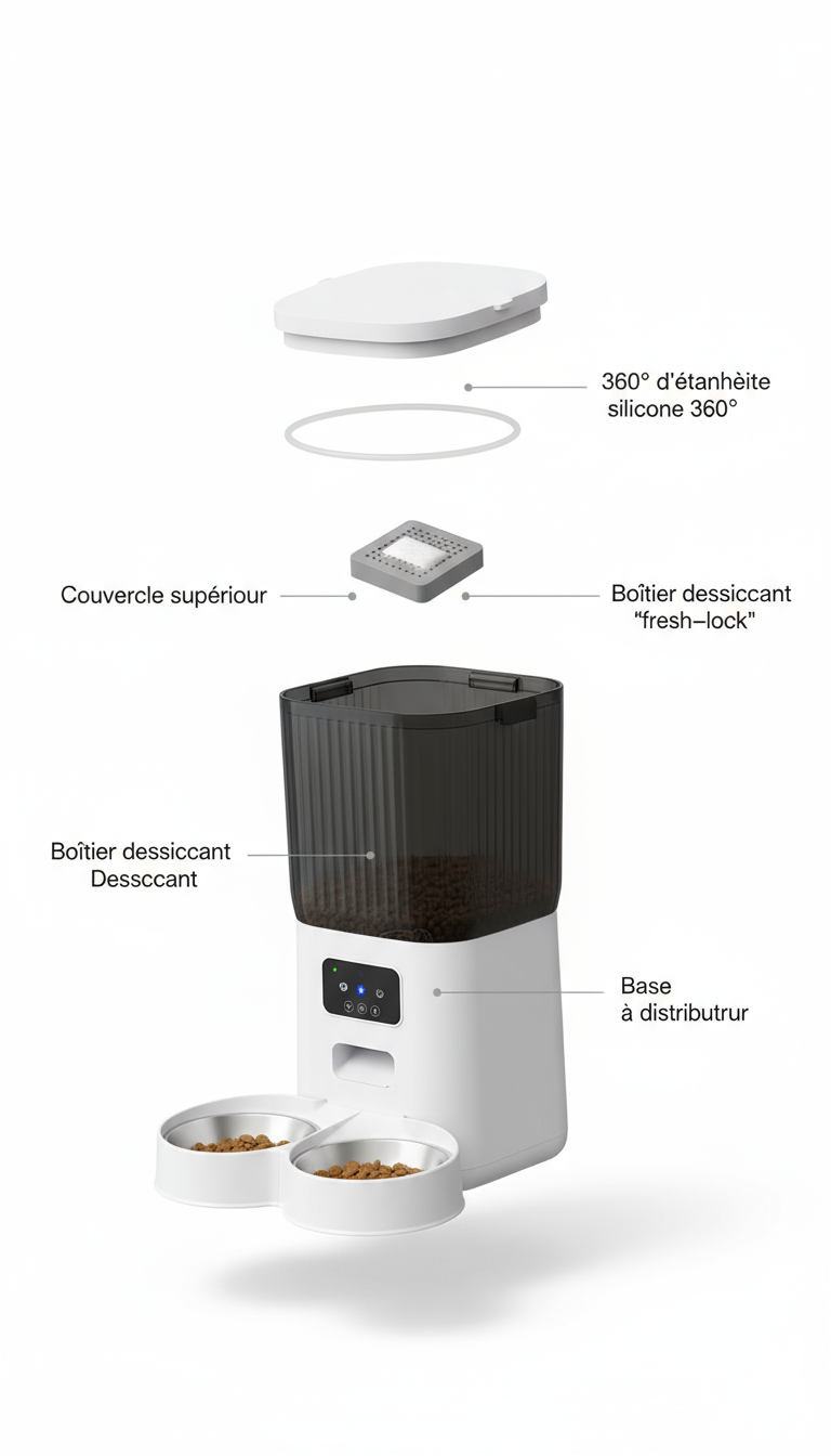 Distributeur intelligent pour animaux 5L — Wi‑Fi TUYA, anti‑blocage, portions programmables