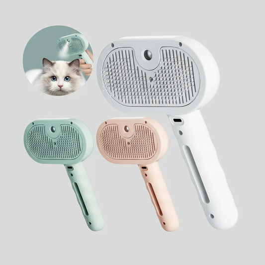 Brosse vapeur 3‑en‑1 pour animaux — décolmatage des poils, soin du pelage, chauffage rapide